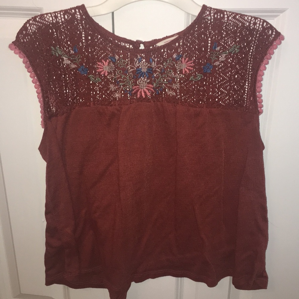 Cap-Sleeve Embroidered Top